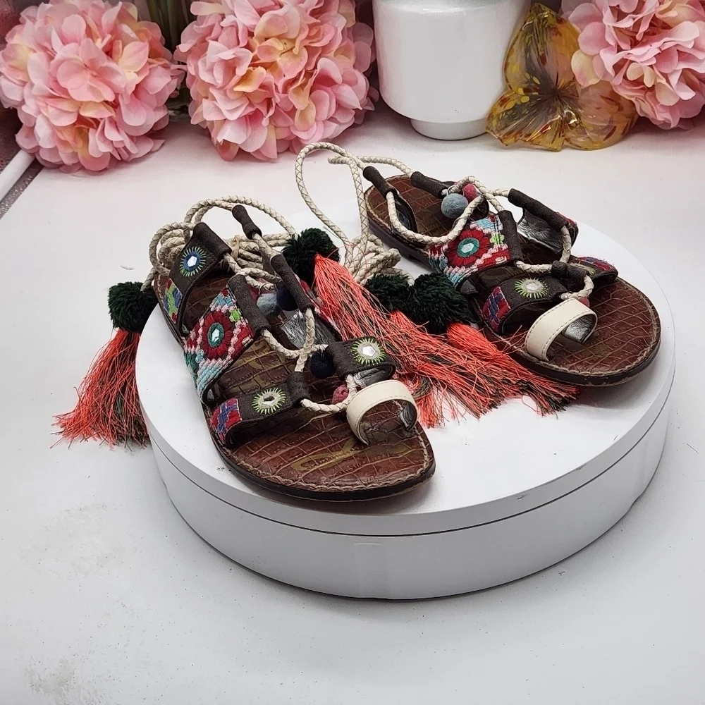Sam Edelman Gretchen Mixed Color Gladiator Tassel Ethnic Sandals Size 7.5 - Picture 9 of 16